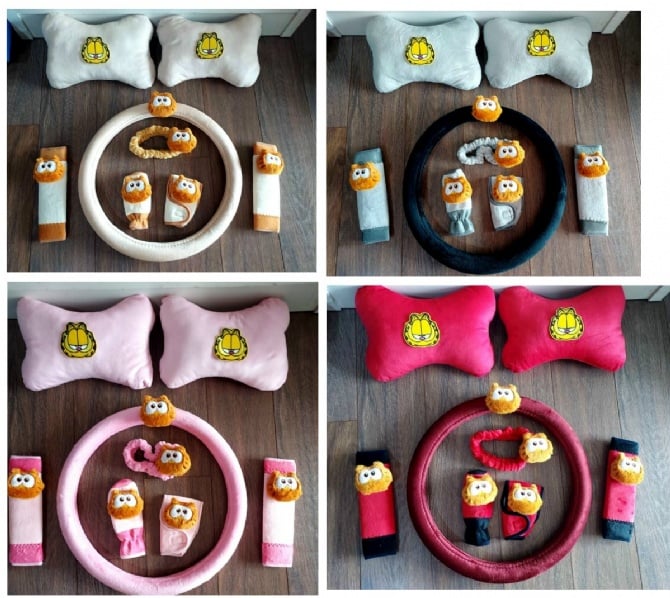 Garfield fullset soft Car accessories pillow hand Brake Gear Seat Belt Mirror