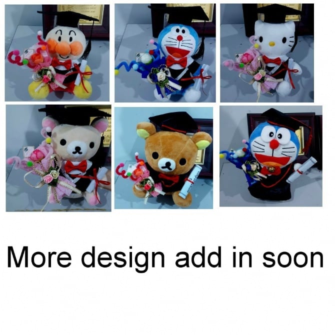 Graduation plush soft toys doll with flower bouquet