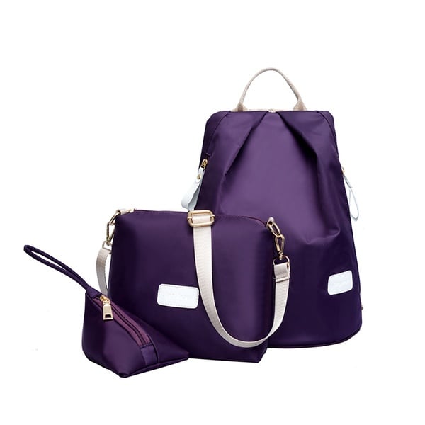 3 IN 1 Nylon back pack ,Handbag,Purse and Wallet Set -purple colour free card holder