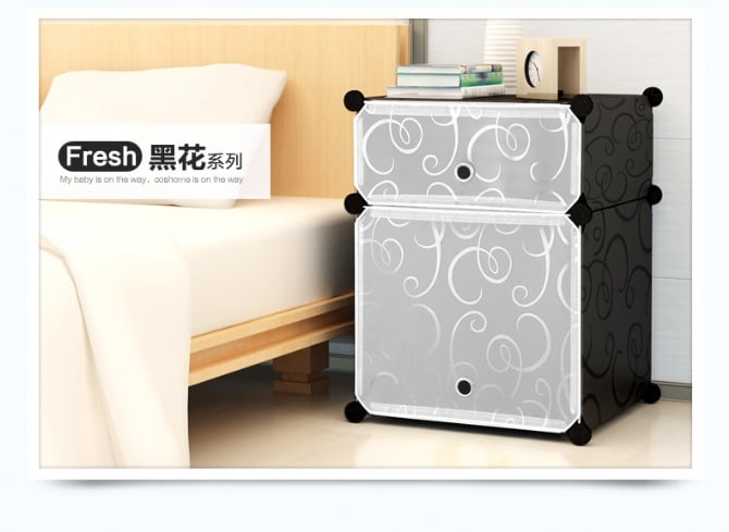 Cabinet 2 Cubes Black Stripes Bed-Sided DIY Storage Box