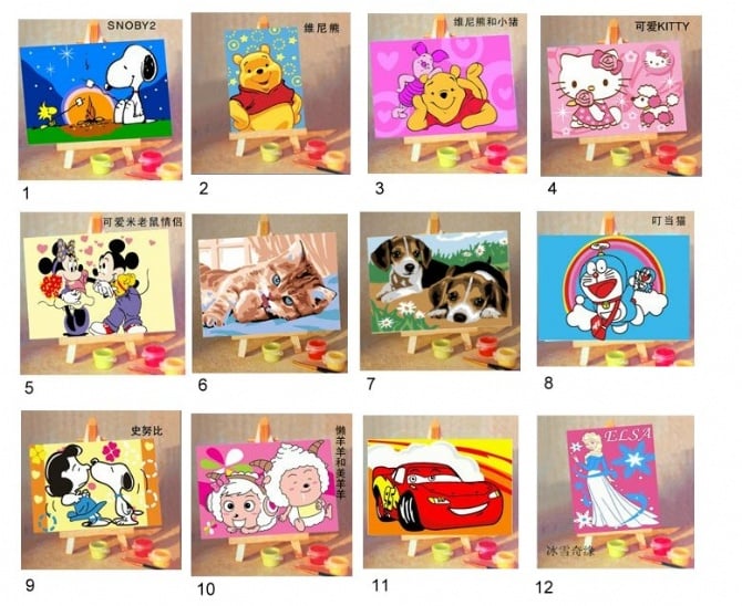 12 design DIY Painting By Numbers Home Decor for kid 10*15cm (design no: 3873)