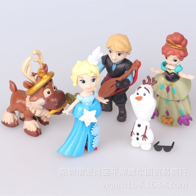 5 in 1 Frozen Disney Q Version Elsa, Anna, Olaf, Kristoff Cake Topper /Figure set