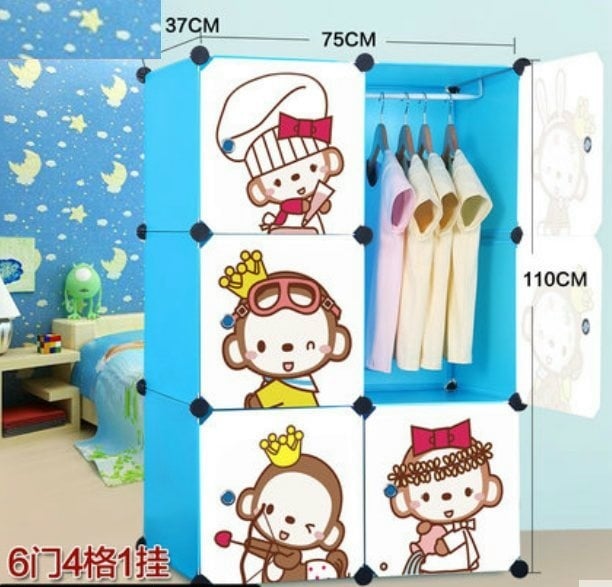 Cabinet 6 Cubes cartoon DIY Wardrobe - BLACK/YELLOW/BLUE/PINK