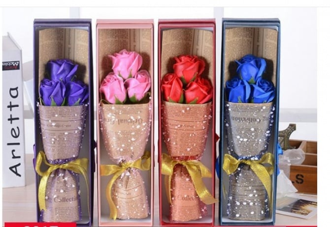 3pcs Flowers with Gift Box / Soap Flowers Gift / Love Present for Birthday Anniversary Valentines mother's father's day present card