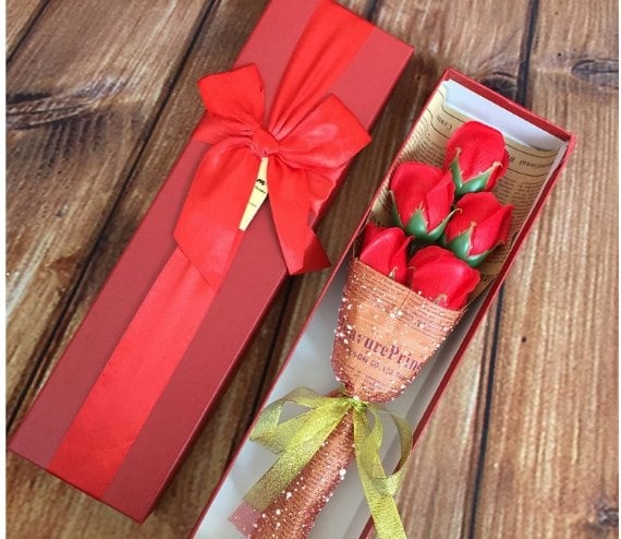 5pcs Soap Flower with Gift Box / Soap Flowers Gift / Love Present for Birthday Anniversary Valentines mother's father's day present card