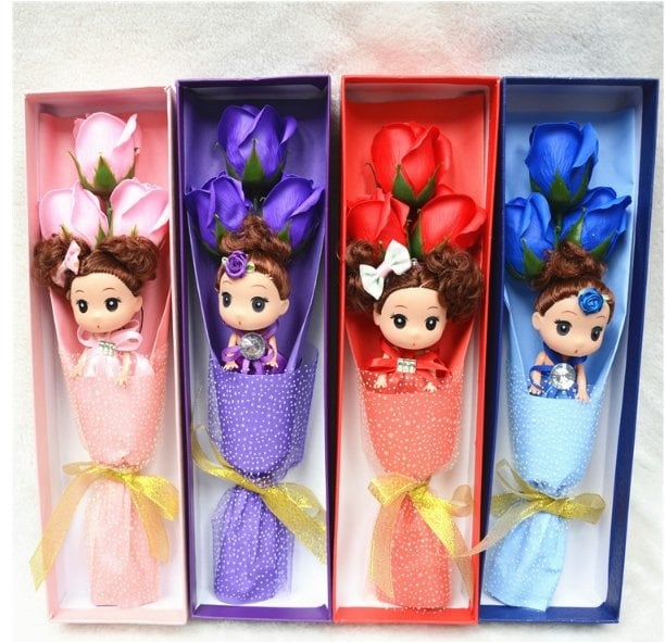 3pcs Soap Flower with baby girl Gift Box / Soap Flowers Gift / Love Present for Birthday Anniversary Valentines mother's father's day present card