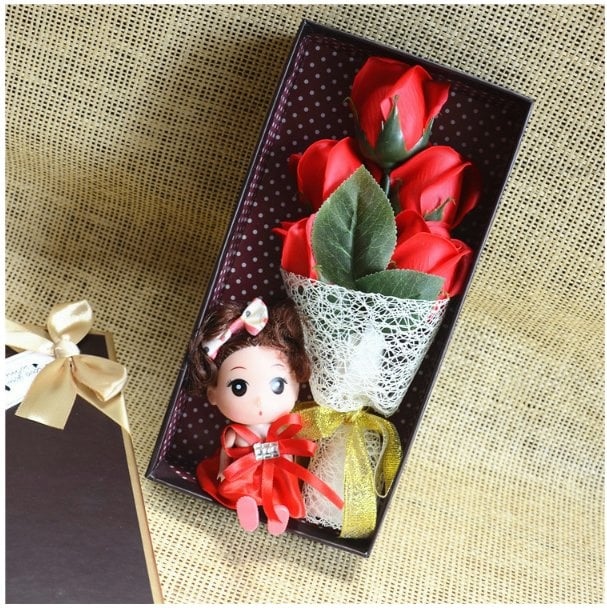 5pcs Flowers & baby girl Gift Box / Soap Flowers Gift / Love Present for Birthday Anniversary Valentines mother's father's day present card