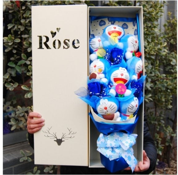 8pcs Doraemon 3pcs Soap Flowers with gift box / Love Present for Birthday Anniversary Valentines mother's father's day present card