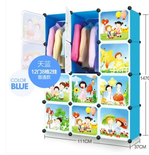 Cabinet 12 Cubes FAMILY  DIY Wardrobe - BLUE/YELLOW/PINK
