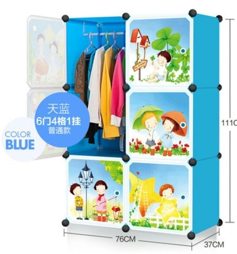 Cabinet 6 Cubes FAMILY DIY Wardrobe - BLUE/YELLOW/PINK