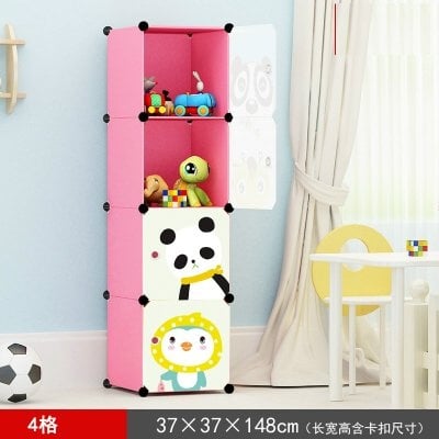 Cabinet 4 Cubes animal CARTOON DIY Wardrobe - BLUE/YELLOW/PINK/black stripes