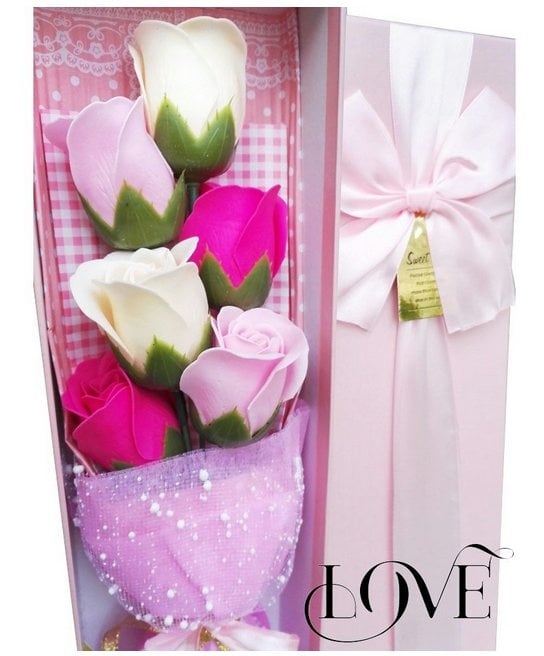 6pcs MIX colour Soap Flower with Gift Box / Soap Flowers Gift / Love Present for Birthday Anniversary Valentines mother's father's day present card