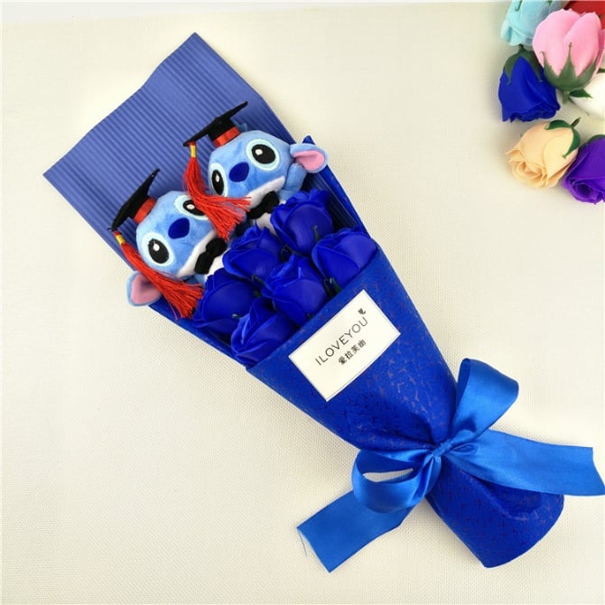 6pcs Soap Flower and Graduation doreamon pig teddy bear hello kitty with Gift Box / led /Soap Flowers Gift / Love Present for Birthday Anniversary Valentines mother's father's day present card