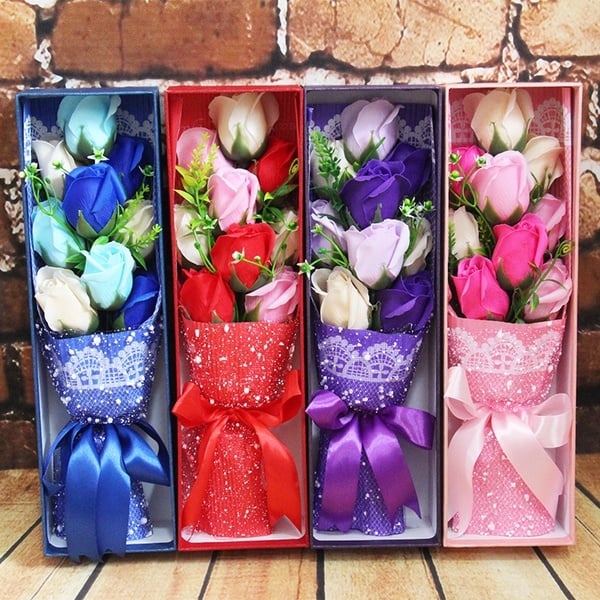 9pcs MIX colour Soap Flower with Gift Box / Soap Flowers Gift / Love Present for Birthday Anniversary Valentines mother's father's day present card