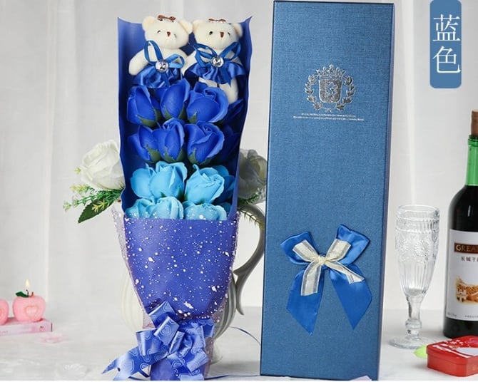 16pcs mix colour soap Flowers with teddy bear and  Gift Box / Soap Flowers Gift / Love Present for Birthday Anniversary Valentines mother's father's day present card