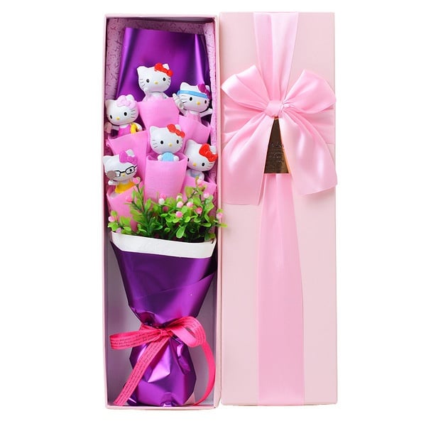6pcs hello kitty and gift box /cartoon bouquet free present card