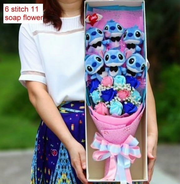 6pcs stitch 11pcs Soap Flowers with LED and gift box and card/ Bouquet flower