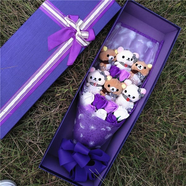 6pcs rilakkuma 9pcs Soap Flowers with gift box add led light / Bouquet flower