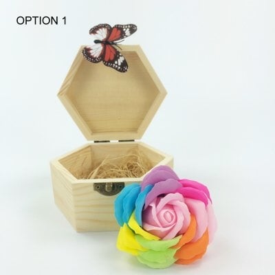 rainbow big soap flower with wooden box