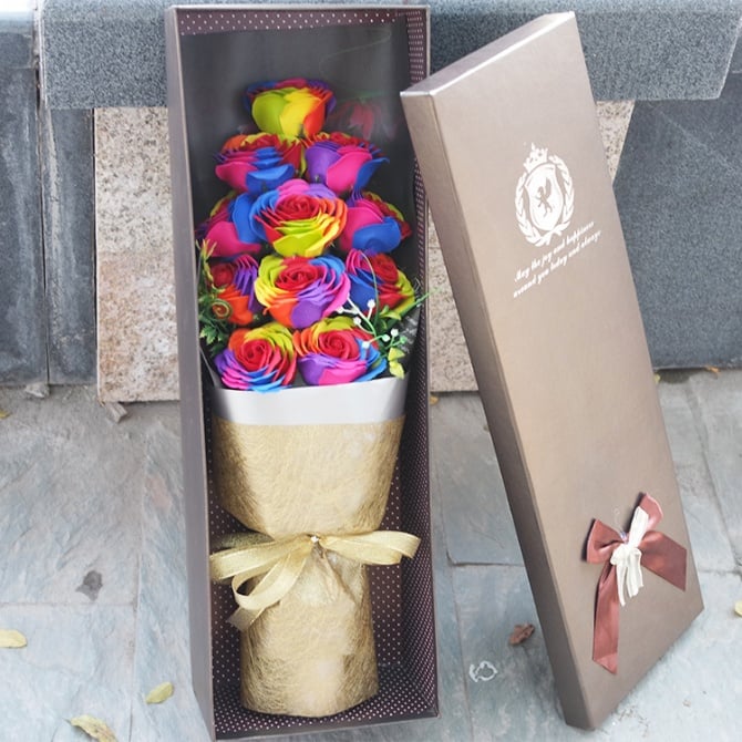 11pcs rainbow rose flower with Gift box