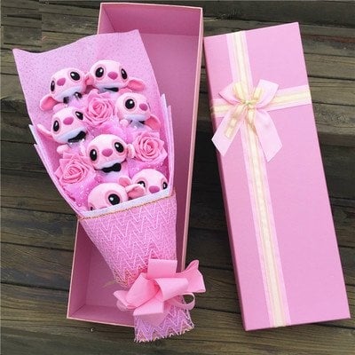 6pcs stitch 3pc big soap flower bouquet with gift box