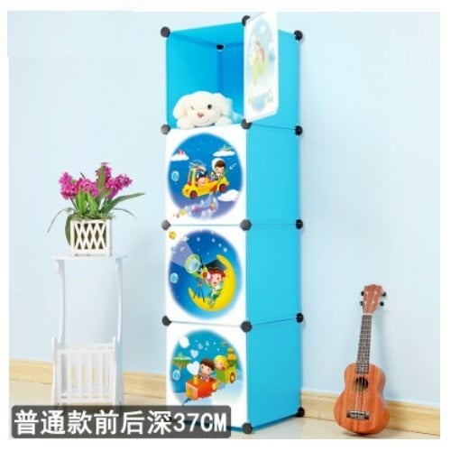 Cabinet 4 Cubes RAINBOW CARTOON DIY Wardrobe - BLUE/YELLOW/PINK/black stripes