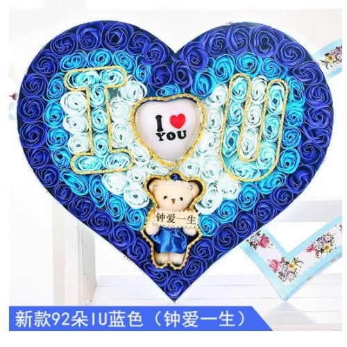 92pcs -I LOVE YOU Soap Flowers Gift / Love Present for Birthday Anniversary Valentines -blue