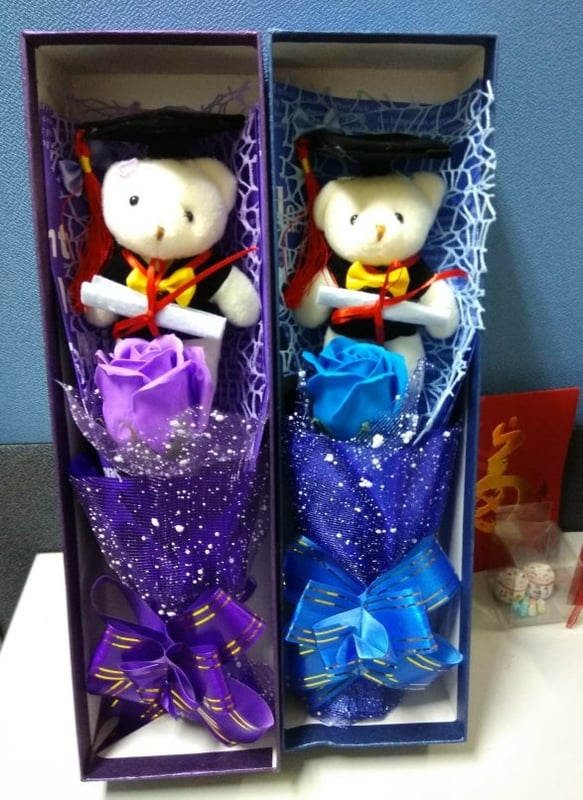 Graduation Bear Bouquet with soap flower and boxes