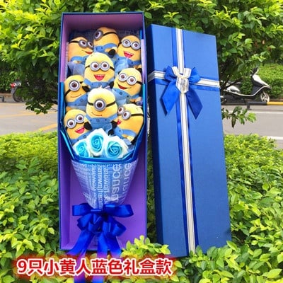 9pcs minion with 3 big flower Gift box and free card
