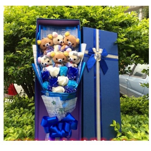 6pcs rilakkuma with 10 flower Gift box and free card