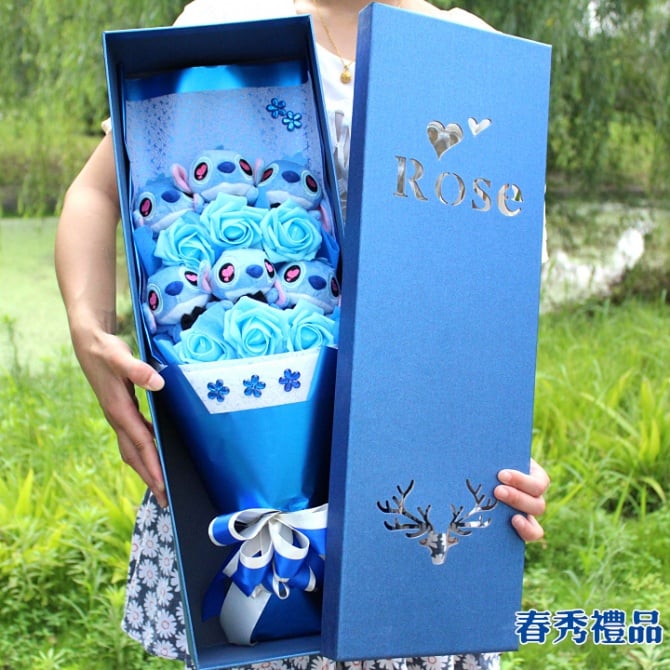 6pcs stitch 6pcs big soap flower bouquet with gift box