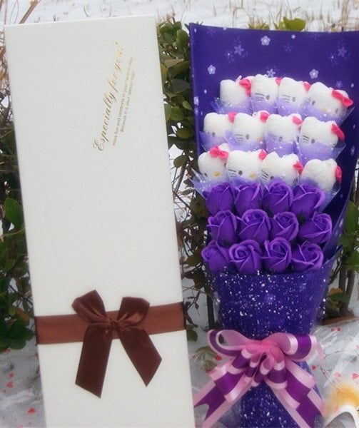 12pcs flower and 12pcs cute doraemon rilakkuma hello kitty bouquet