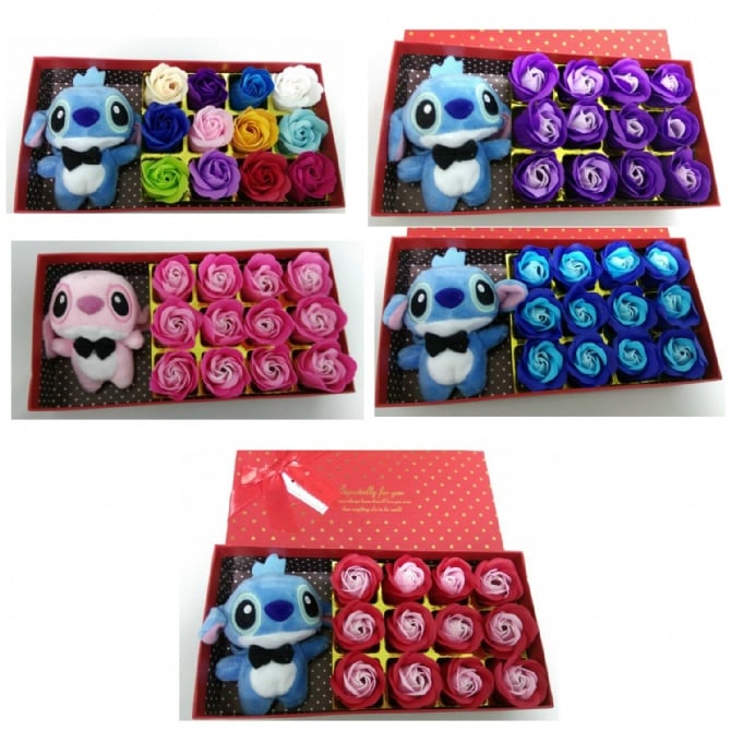 12pcs Flowers and Stitch Gift Box / Soap Flowers Gift / Love Present for Birthday Anniversary Valentines mother's father's day present card