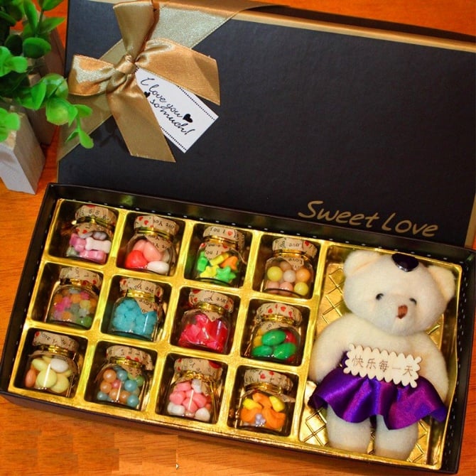 12pcs Wishing Bottle Candy 1pc wishing bear with gift box