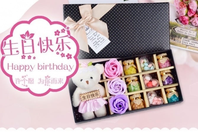 1 bear 3 soap flower 6 Wishing Bottle love Candy with gift box