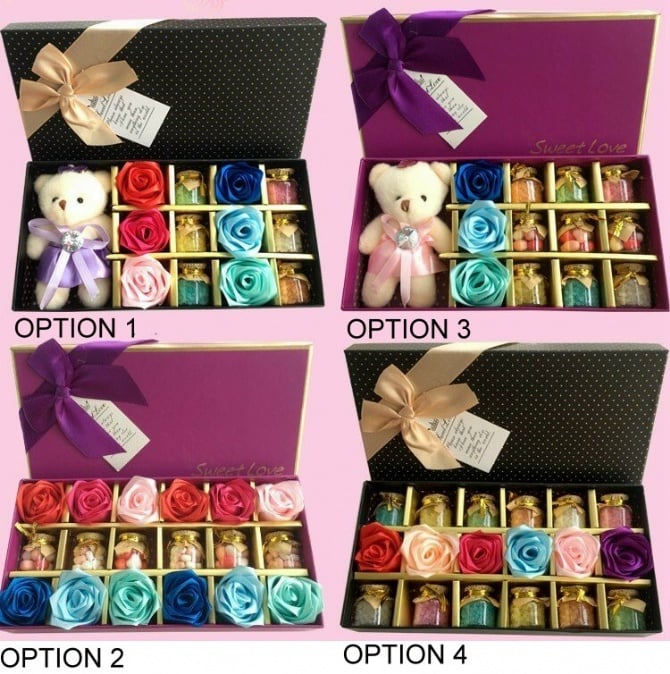 18pcs soap flower bear Wishing bottle LOVE Candy with gift box
