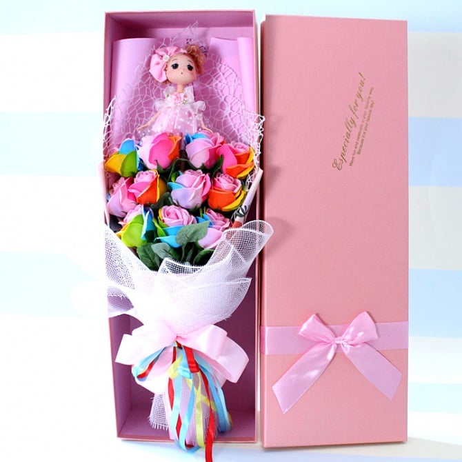1pc baby girl bouquet with 11pcs big ranbow flower Gift box Love Bouquet flower