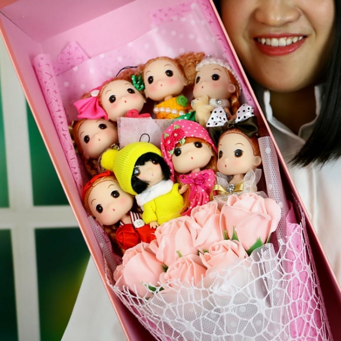 8pcs baby girl bouquet with 6pcs soap flower Gift box Love Bouquet flower