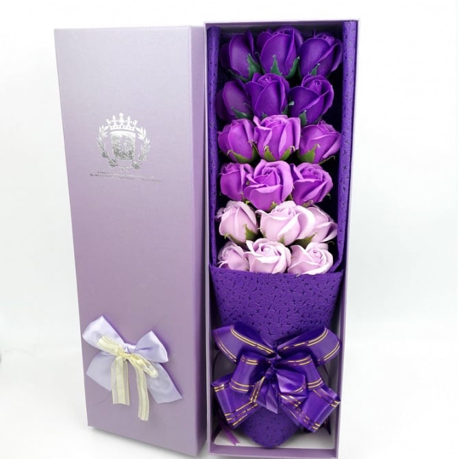 18pcs soap flower with gift box deep to light colour