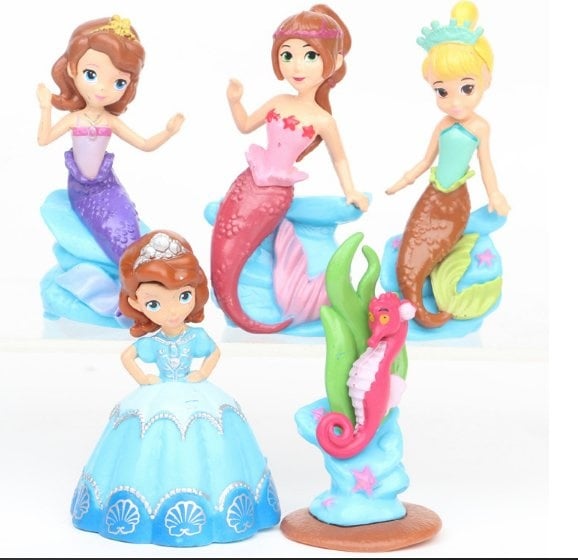 5 in 1 sofia mermaid Princess Figurine Set / Cake Topper