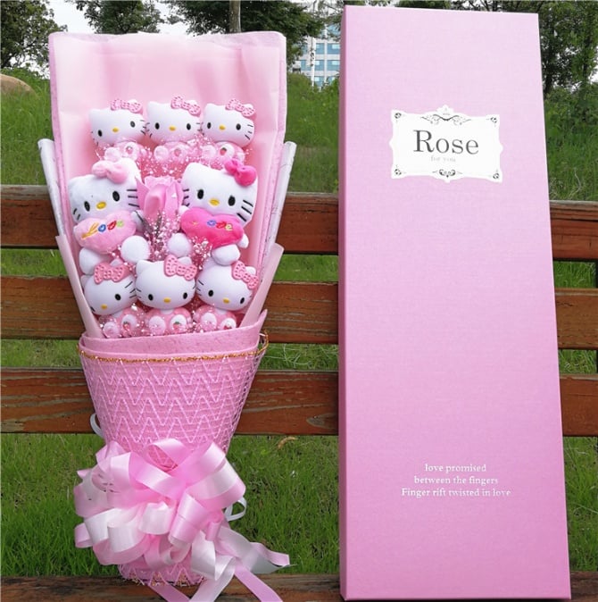 8pcs hello kitty with 1pc Soap Flower Gift box free greeting card