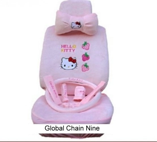 pink kitty strawberry short staple cotton 4-5 seat Car Seat Cover with steering and all accessory