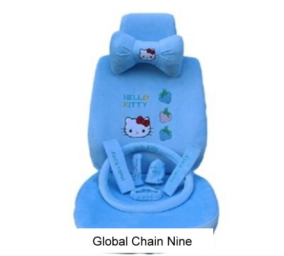 blue kitty strawberry short staple cotton 4-5 seat Car Seat Cover with steering and all accessory