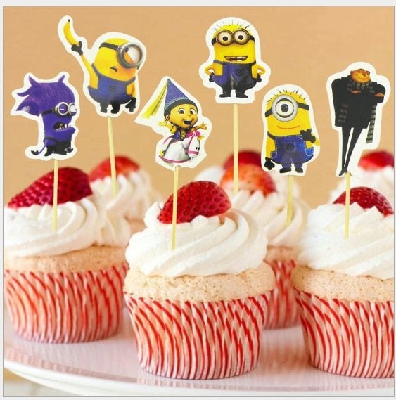 12pcs Minion Theme Cartoon Character Cake Topper Happy Birthday