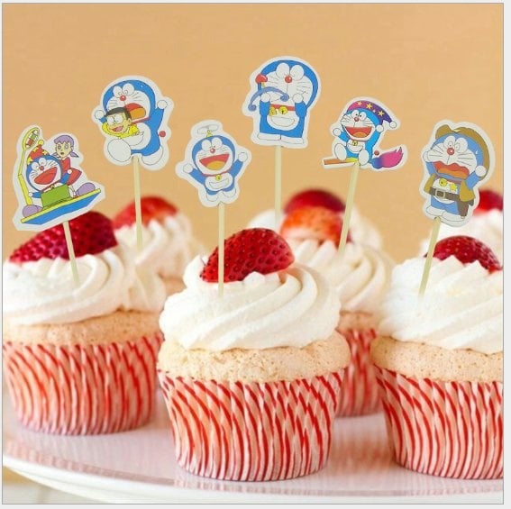 12pcs Doraemon Theme Cartoon Character Cake Topper Happy Birthday