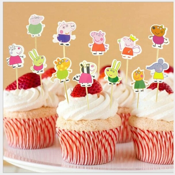 12pcs pig Theme Cartoon Character Cake Topper Happy Birthday