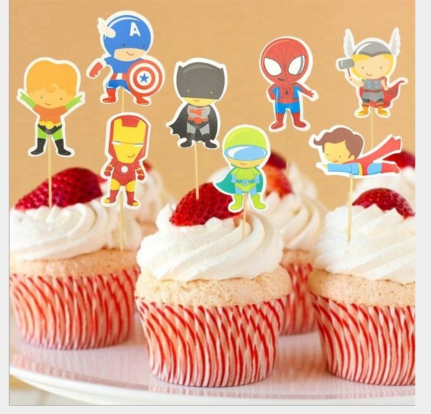 12pcs Q version marvell  disney Theme Cartoon Character Cake Topper Happy Birthday