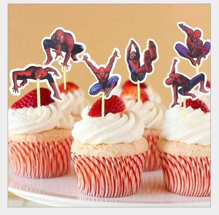 12pcs Spiderman Theme Cartoon Character Cake Topper Happy Birthday