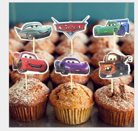 12pcs car Theme Cartoon Character Cake Topper Happy Birthday