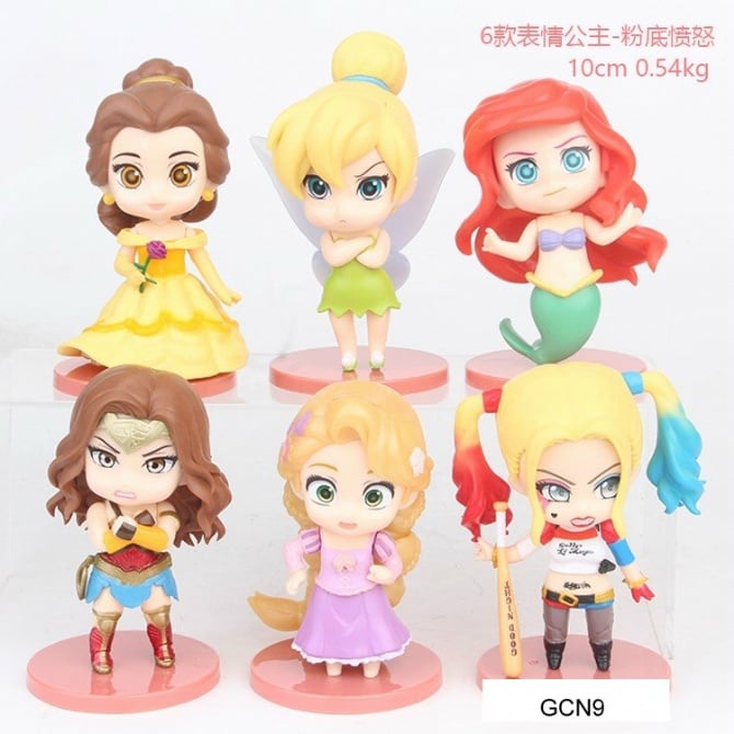 6 IN 1 10cm Q version disney Princess Figurine / Cake Topper D1